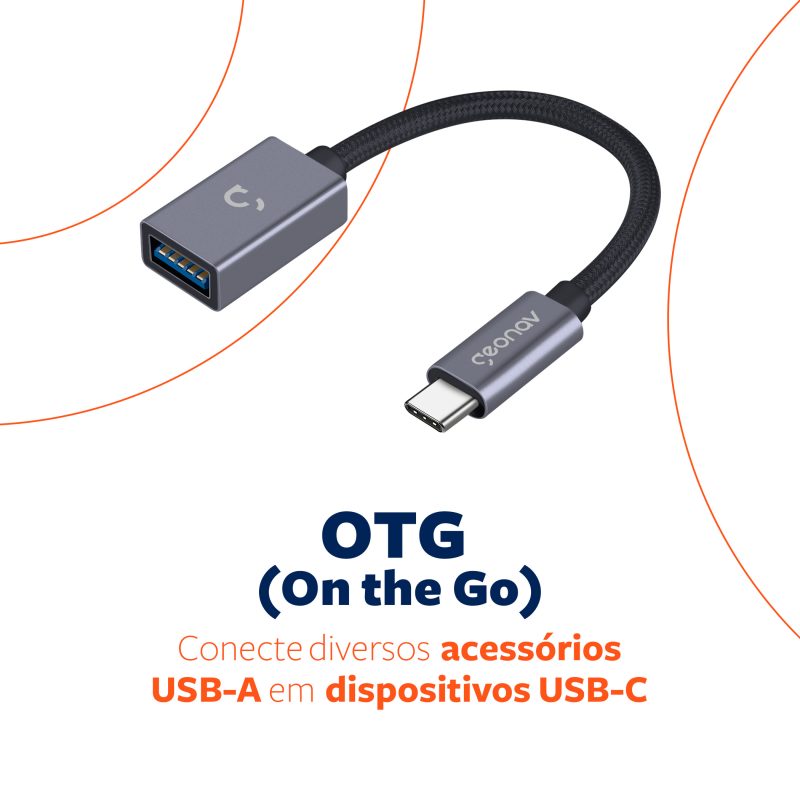 Geonav Cabo USB-C (tipo C) para USB, nylon trançado, 1MT, ESC05, Preto